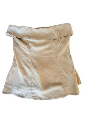 Wild Fable Beige Off-Shoulder Smocked Linen Blend Top Flared Hemline Womens S XS